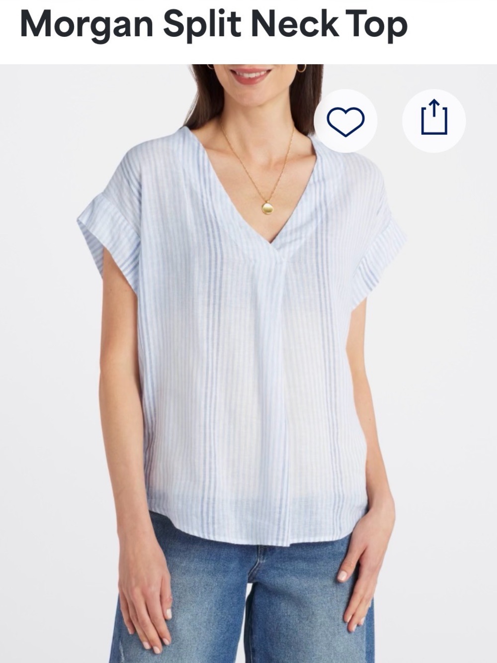Rails Light Blue & White Stripe Split Neck Blouse